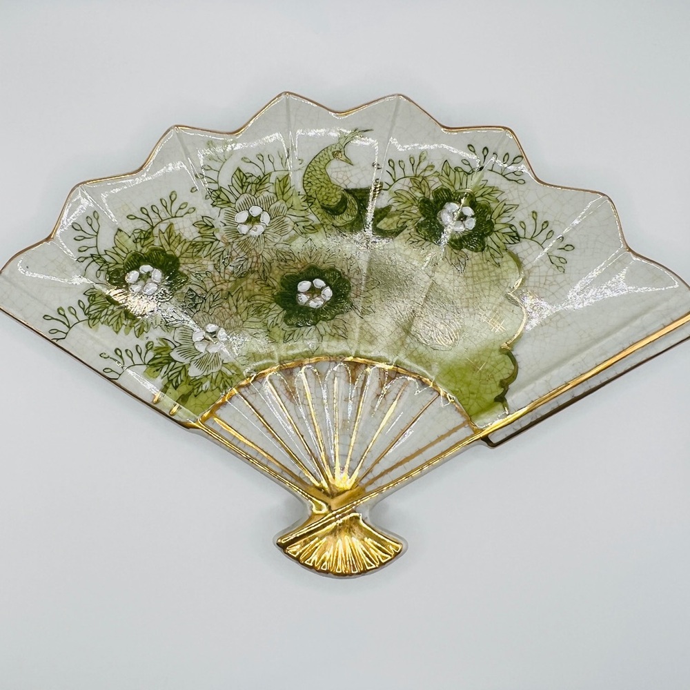 Japanese Kutani Ware Handpainted Ceramic Fan Deco